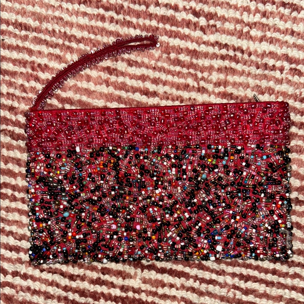 Elegant Red Beaded Clutch